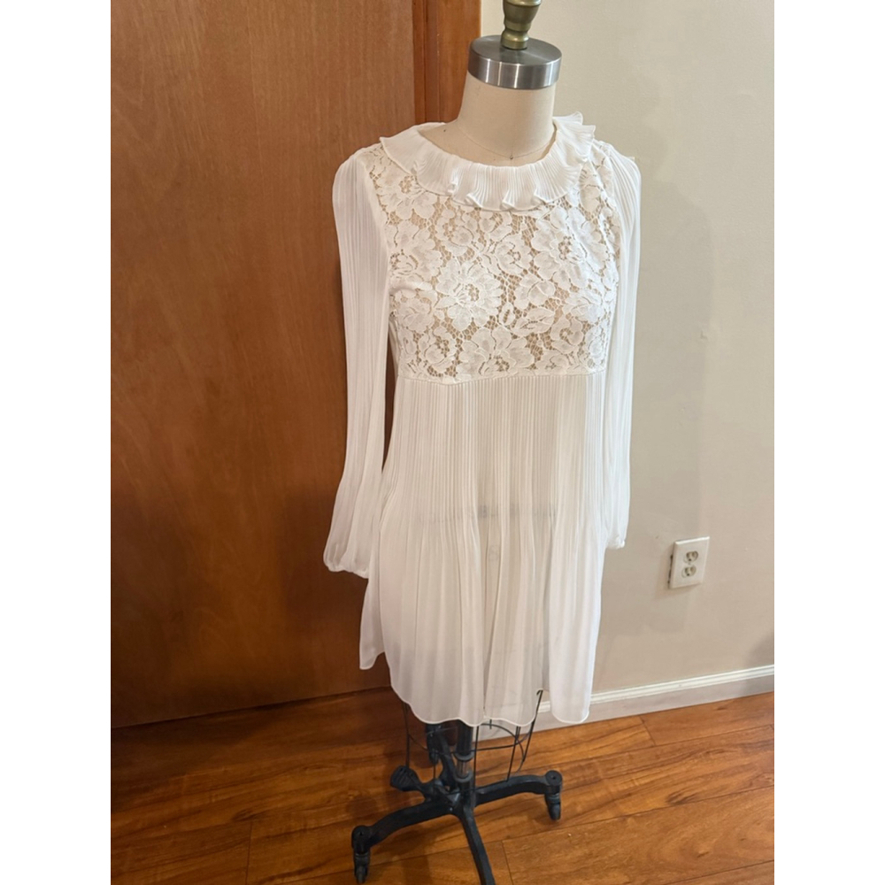 Women's Maje Ecru Long Sleeve Pleated Lace Dress XXS